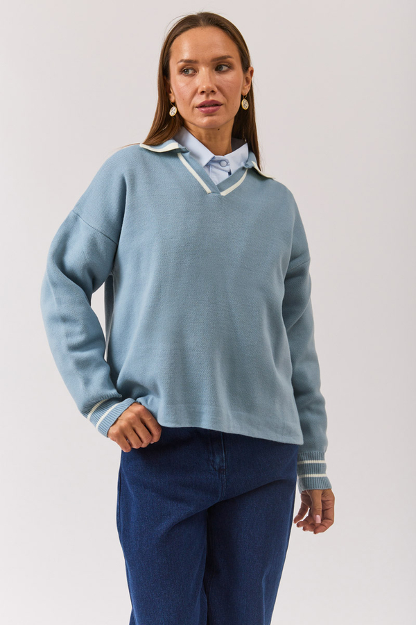 Plain Polo Sweater Baby Blue - 5