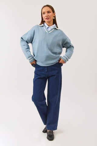 Plain Polo Sweater Baby Blue - 2