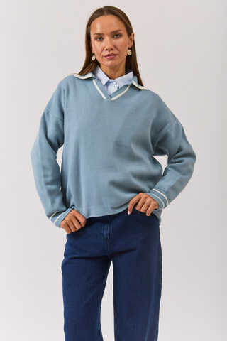 Plain Polo Sweater Baby Blue - 1