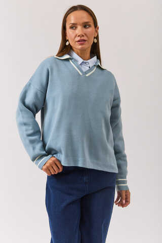 Plain Polo Sweater Baby Blue - 5