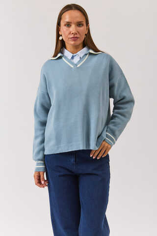 Plain Polo Sweater Baby Blue - 7