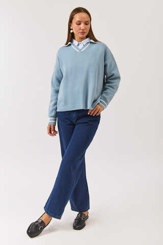 Plain Polo Sweater Baby Blue - 8
