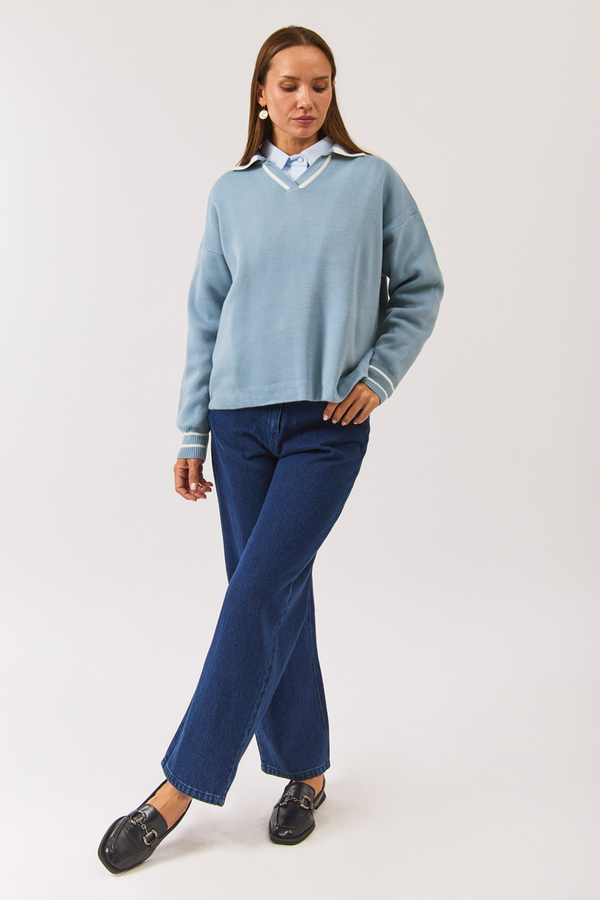 Plain Polo Sweater Baby Blue - 8