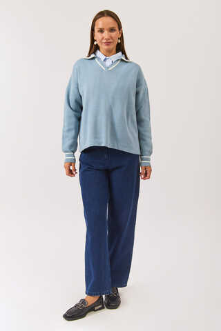 Plain Polo Sweater Baby Blue - 4