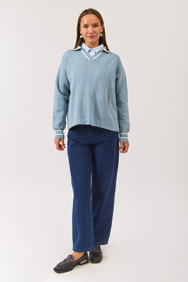 Plain Polo Sweater Baby Blue - 4