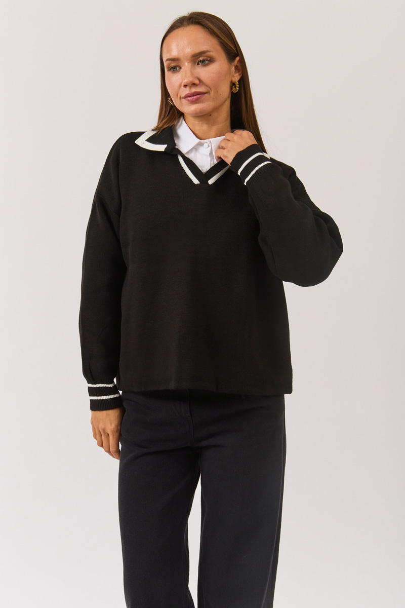 Plain Polo Sweater Black