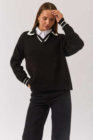 Plain Polo Sweater Black - 6