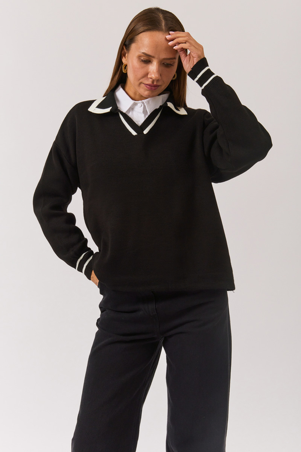 Plain Polo Sweater Black - 6