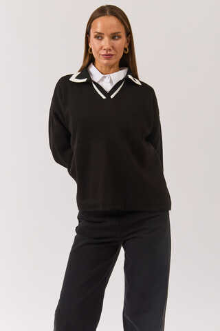 Plain Polo Sweater Black - 7