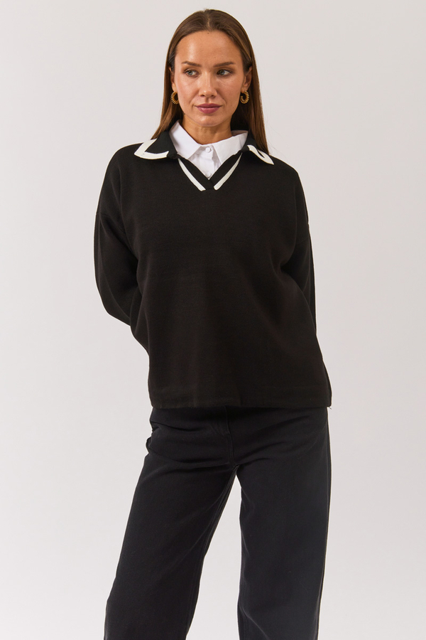 Plain Polo Sweater Black - 7