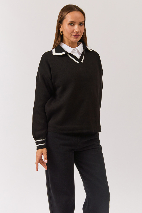 Plain Polo Sweater Black - 5
