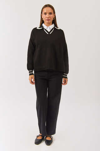 Plain Polo Sweater Black - 2