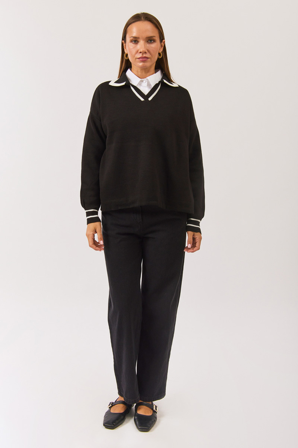 Plain Polo Sweater Black (1)
