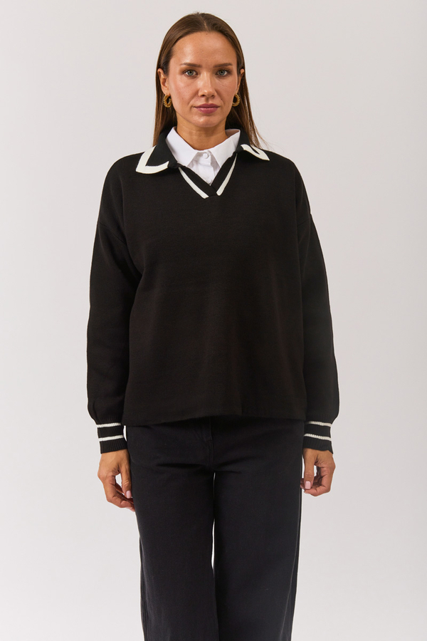 Plain Polo Sweater Black - 10