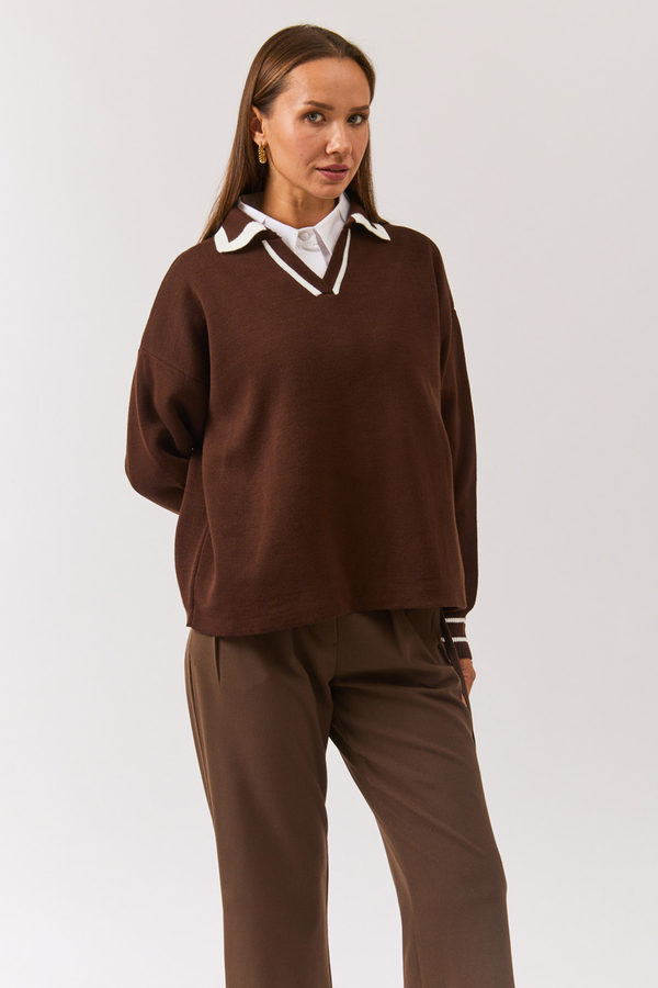 Plain Polo Sweater Brown 