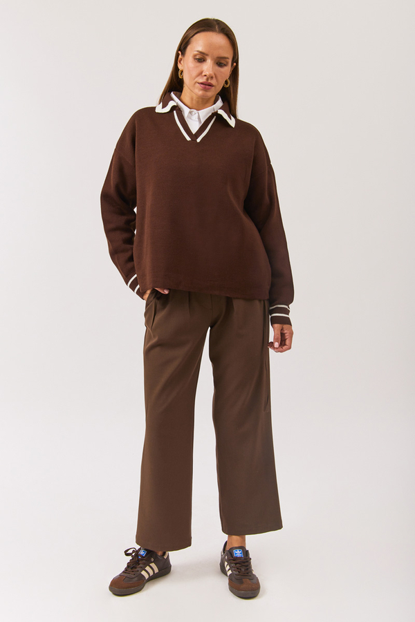 Plain Polo Sweater Brown - 2
