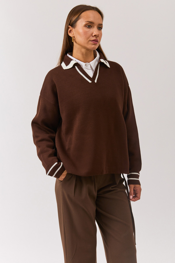 Plain Polo Sweater Brown - 3