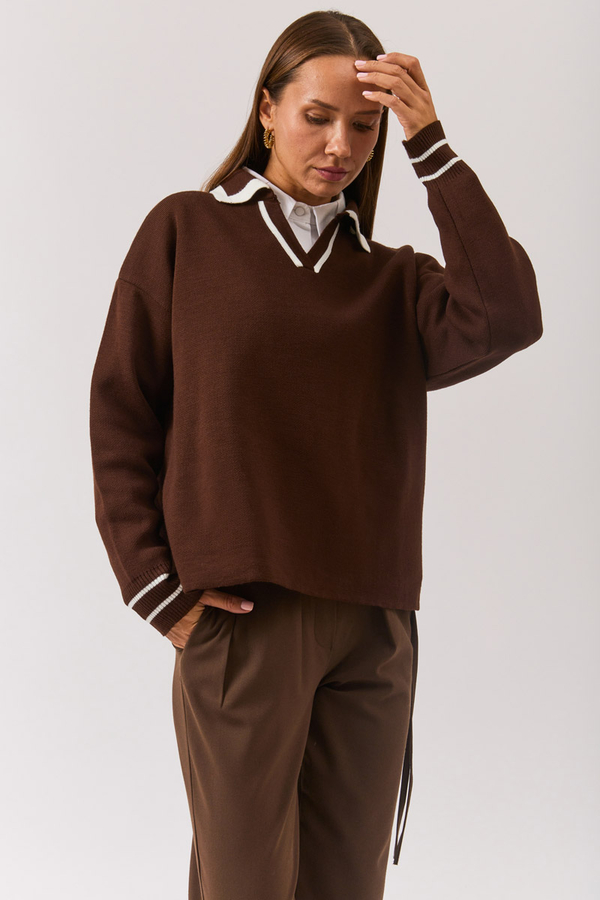 Plain Polo Sweater Brown - 5