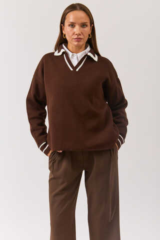 Plain Polo Sweater Brown - 6