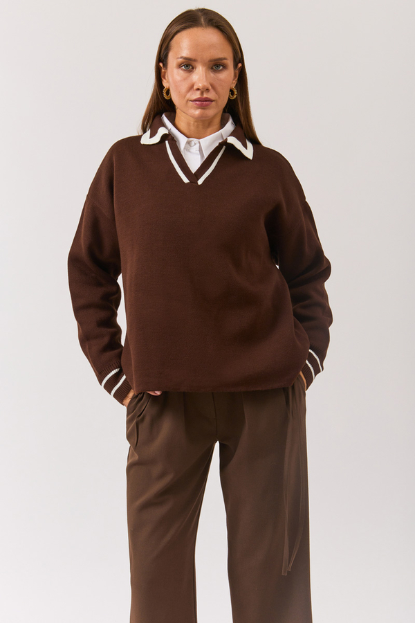Plain Polo Sweater Brown - 6