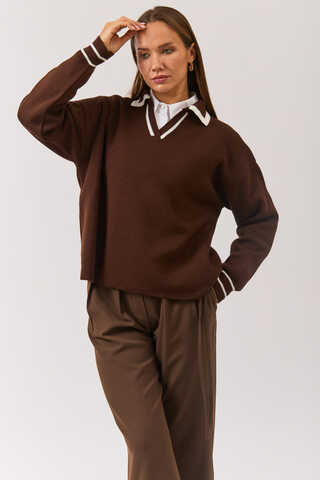 Plain Polo Sweater Brown - 7
