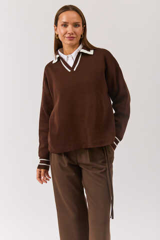 Plain Polo Sweater Brown - 8
