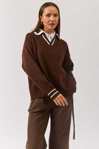 Plain Polo Sweater Brown - 9