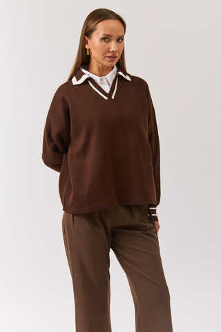 Plain Polo Sweater Brown - 1