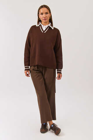 Plain Polo Sweater Brown - 4