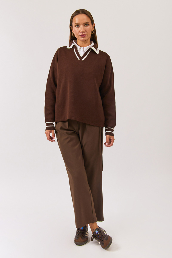 Plain Polo Sweater Brown - 4
