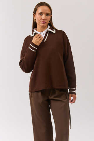 Plain Polo Sweater Brown - 11