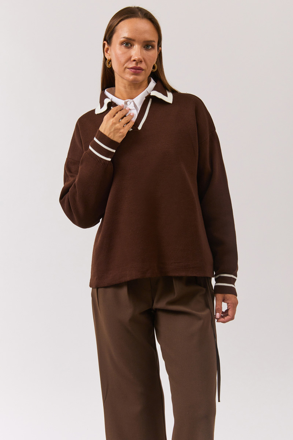 Plain Polo Sweater Brown - 11