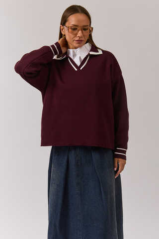 Plain Polo Sweater Burgundy - 5