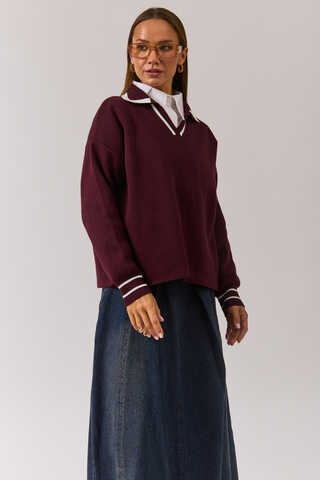Plain Polo Sweater Burgundy - 6