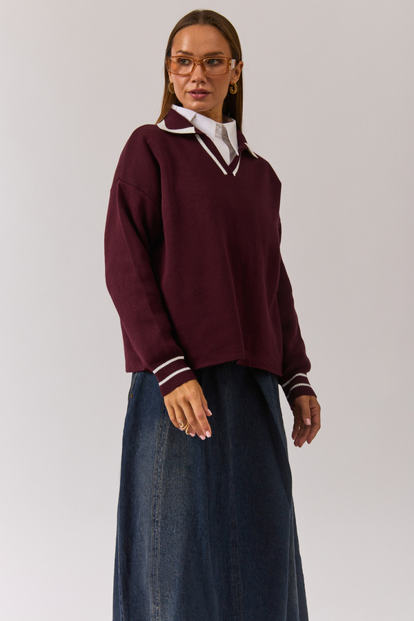 Plain Polo Sweater Burgundy - 6