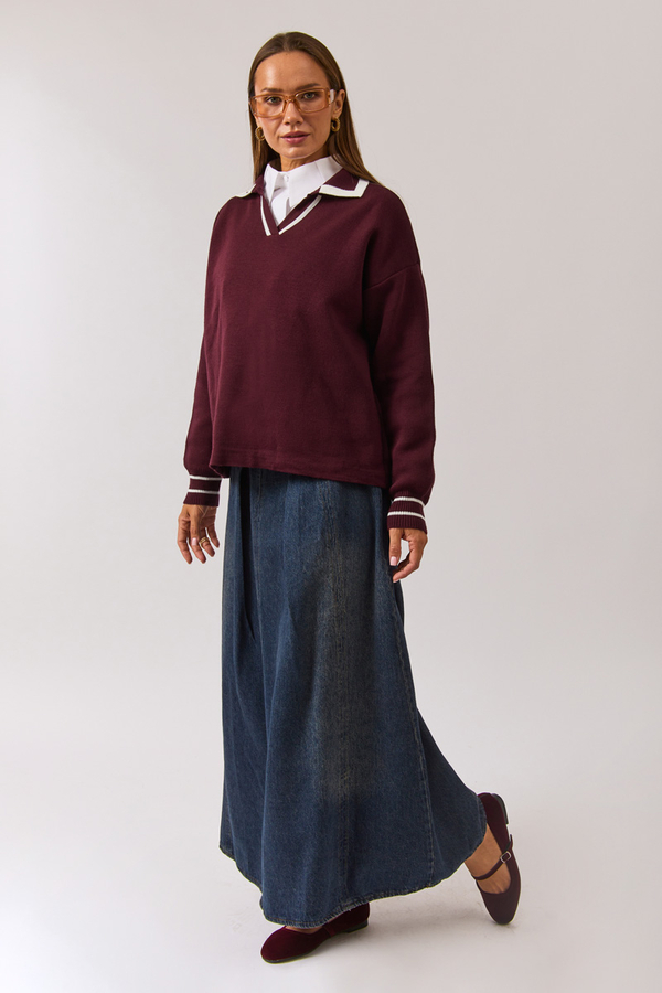 Plain Polo Sweater Burgundy - 7