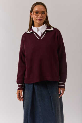 Plain Polo Sweater Burgundy - 8
