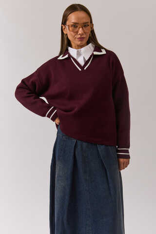 Plain Polo Sweater Burgundy - 9