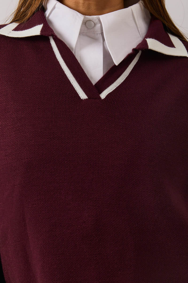 Plain Polo Sweater Burgundy - 10