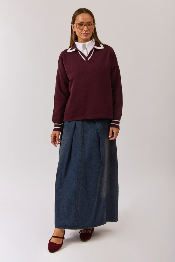 Plain Polo Sweater Burgundy - 4