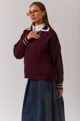 Plain Polo Sweater Burgundy - 12