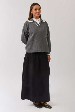 Plain Polo Sweater Grey - 1