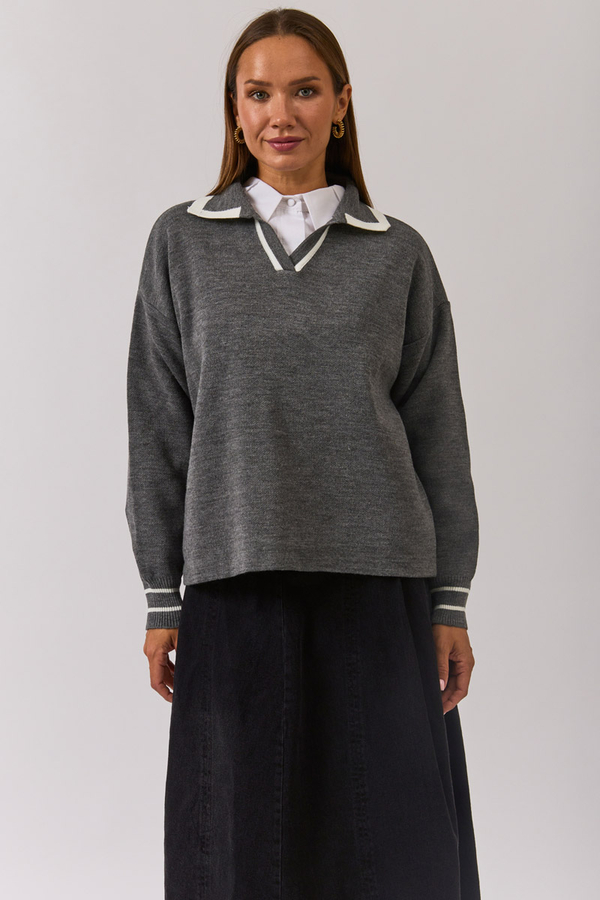 Plain Polo Sweater Grey - 8