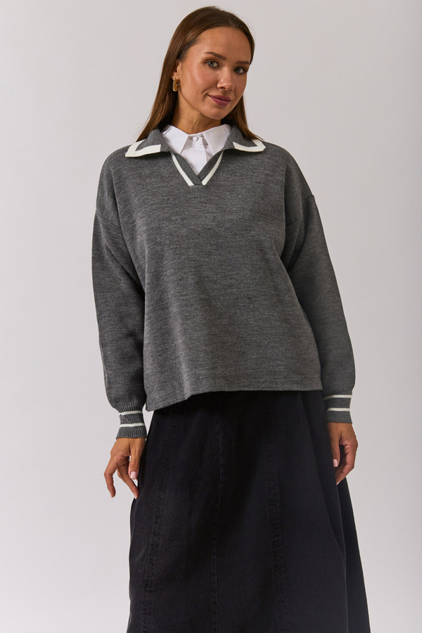Plain Polo Sweater Grey - 5