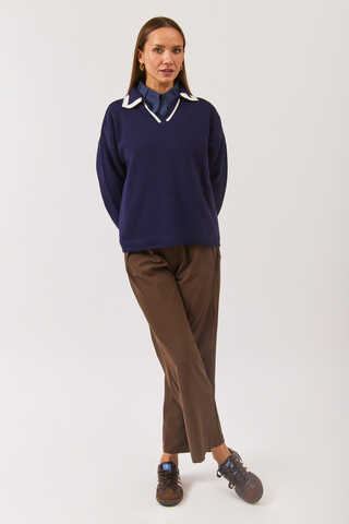 Plain Polo Sweater Navy - 3