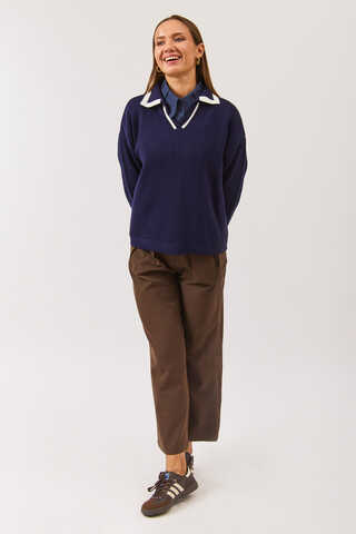 Plain Polo Sweater Navy - 1