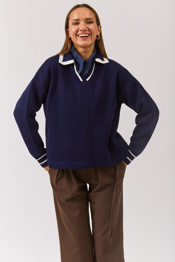 Plain Polo Sweater Navy - 4