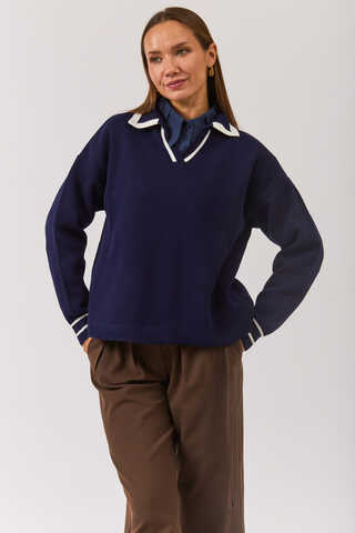 Plain Polo Sweater Navy - 7