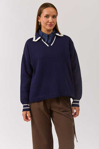 Plain Polo Sweater Navy - 2