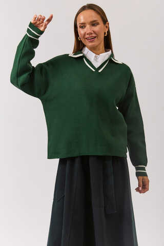 Plain Polo Sweater Petrol Green - 2